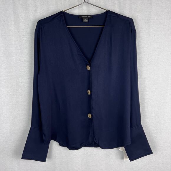 NWT Something Navy Top Bailey Blouse Classic Scandi Minimalist Chic Parisian - Picture 1 of 8